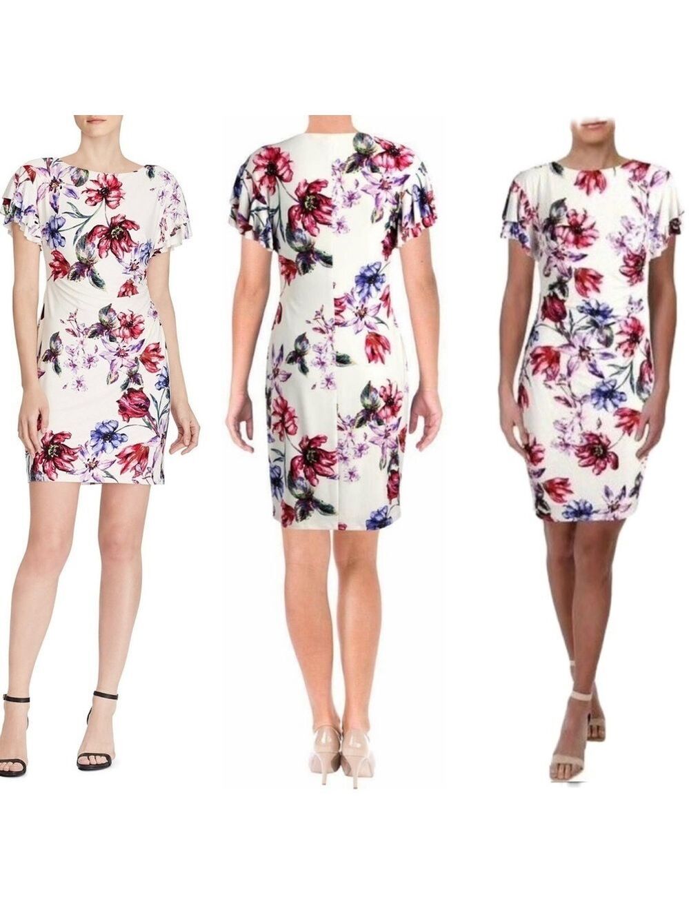 Lauren Ralph Lauren Jersey ivory multicoloured Floral flower Cocktail Dress 12